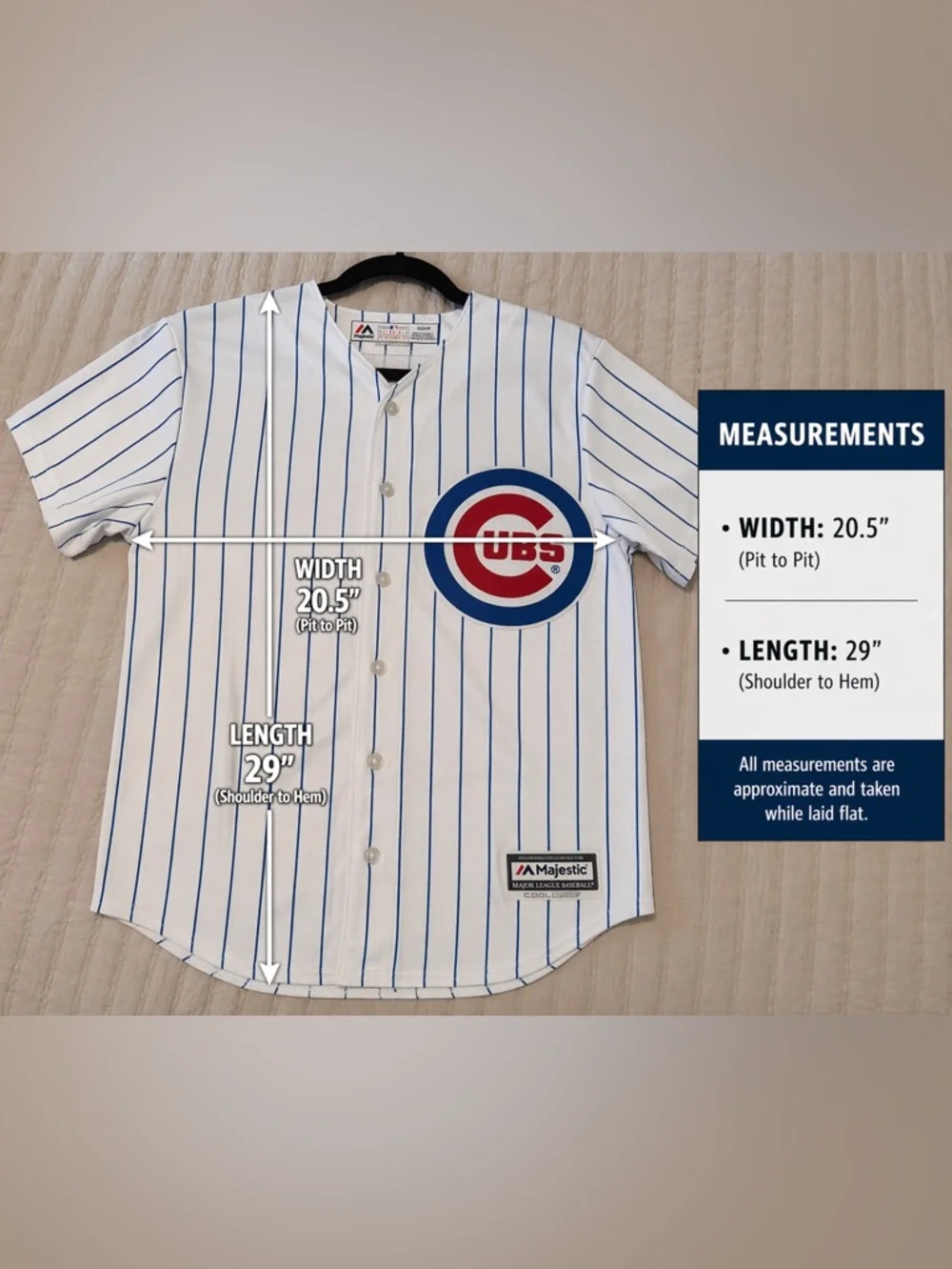 Majestic White with Blue Pinstripes Baseball Cool Base Jersey - Picture 5 of 7